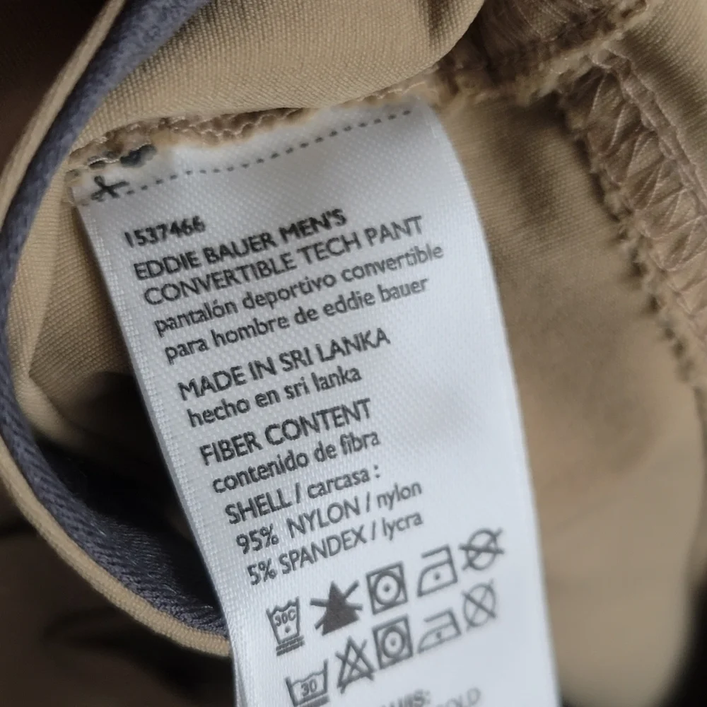 Eddie Bauer Men's Convertible Tech Pants Khaki‎ Nylon Stretch Hiking 40x30